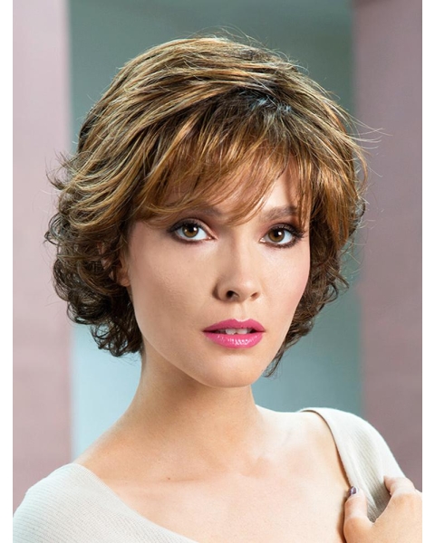 Wavy Brown Short Wavy 8" Soft Lace Front Classic Synthetic Women Wigs