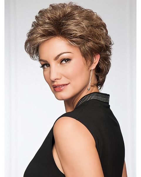 Wavy Brown Short Classic Womens Capless Synthetic Wig