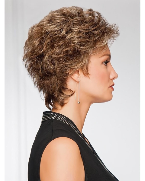 Wavy Brown Short Classic Womens Capless Synthetic Wig