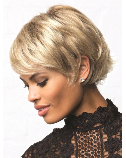 Blonde 8" Wavy Short Monofilament Synthetic African American Women Wigs