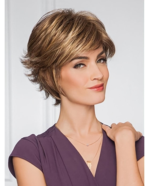 Brown 6" Wavy Short Capless Synthetic Women Wigs