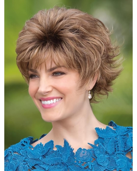 Brown Layered Short Wavy Capless Synthetic Women Wigs