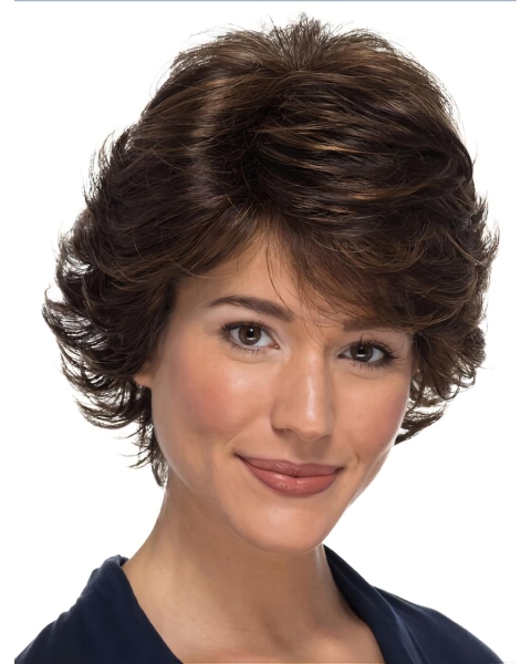 100% Hand-tied Brown Wavy Short Classic 8" Synthetic Wigs For Women With Cancer