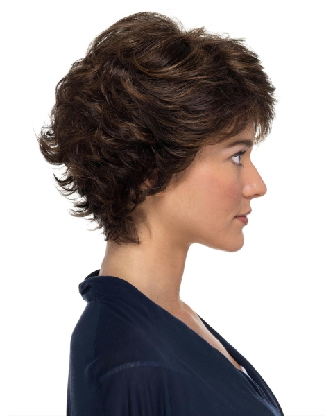 100% Hand-tied Brown Wavy Short Classic 8" Synthetic Wigs For Women With Cancer