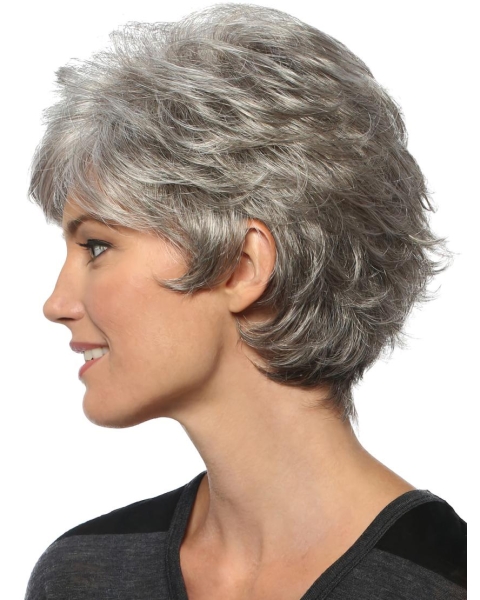 Wavy 8" Capless Short Synthetic Grey Women Wigs