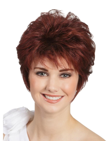 Monofilament Wavy Red 8" Classic Wigs For People With Cancer