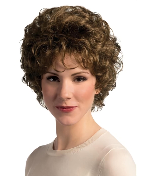 Wavy Short Brown With Bangs Capless Synthetic Women Wigs