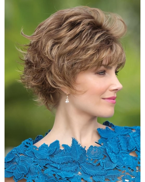 Wavy Brown 6" Short With Bangs Capless Synthetic Women Wigs