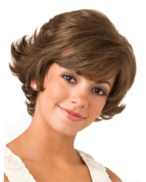 Wavy Short 8" Brown Lace Front Synthetic Bob Wigs For Women