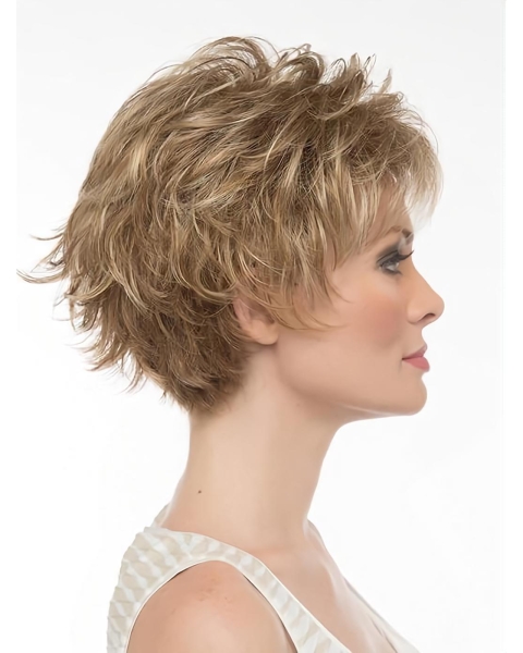 6" Wavy Short  With Bangs Blonde Monofilament Synthetic Women Wig