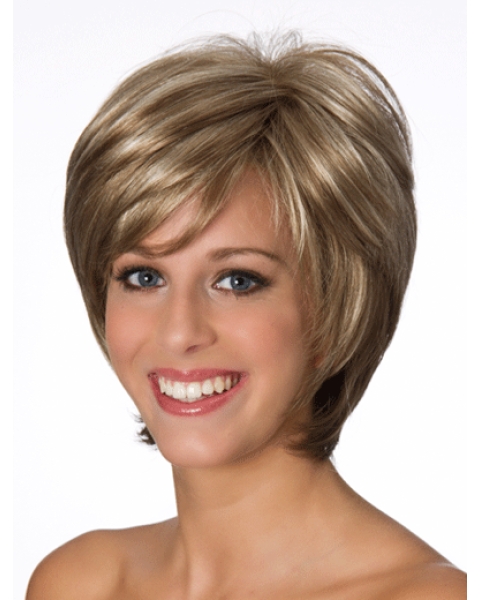 Real Blonde Layered Wavy Short 8" Lace Front Human Hair Women Wigs