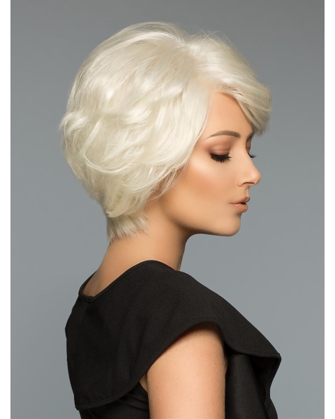 Wavy White Layered Short Monofilament Human Hair Women Wigs