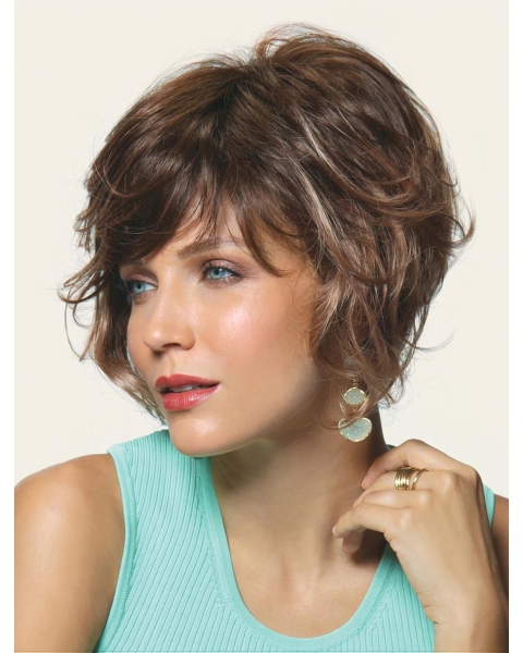 Comfortable Brown Wavy Short Monofilament Synthetic Women Wigs