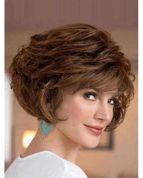 Perfect Brown Wavy Short Capless Classic Synthetic Women Wigs