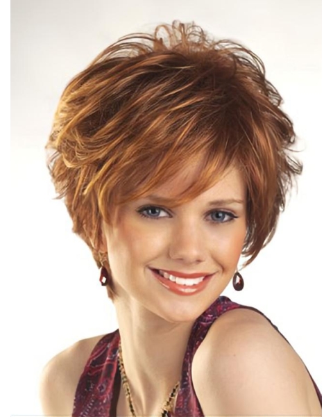 Designed Auburn Wavy Short Capless Petite Synthetic Women Wigs