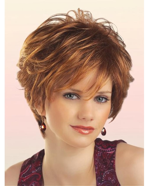 Designed Auburn Wavy Short Capless Petite Synthetic Women Wigs