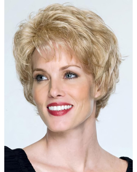 Fashionable Blonde Wavy Short Capless Classic Human Hair Women Wigs