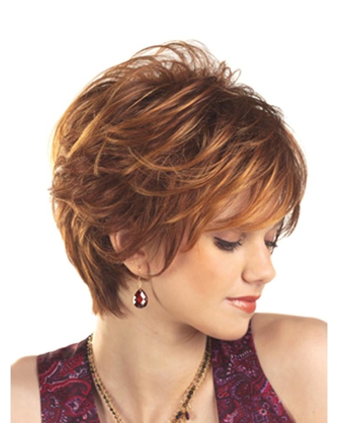 Unique Auburn Wavy Layered Short Capless Synthetic Women Wigs