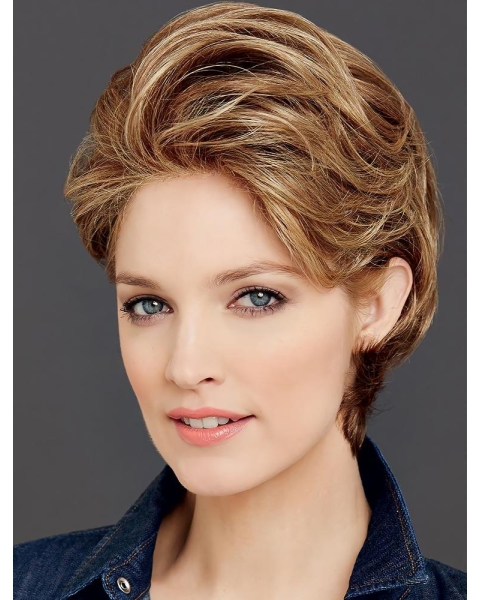 Perfect Short Wavy Brown Monofilament Classic Synthetic Women Wigs