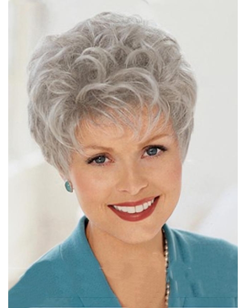 Elegent Beautiful Wavy Short Capless Synthetic Grey Lady  Wigs