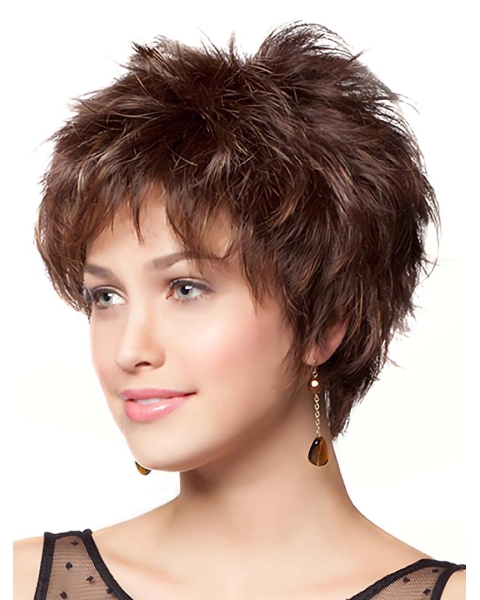  Online Layered Wavy Short Monofilament Synthetic Women Wigs