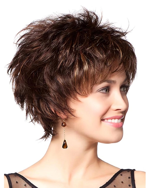  Online Layered Wavy Short Monofilament Synthetic Women Wigs