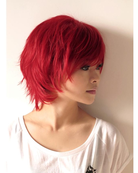 Clear And Clean Short Wavy Capless Human Hair Red Women Wigs