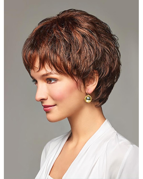 Auburn Short Wavy 8" Monofilament Synthetic Women Wigs