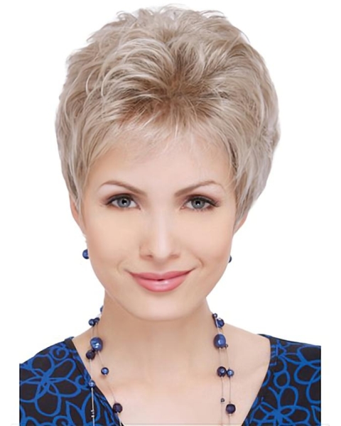 Graceful Blonde Wavy Short Monofilament Synthetic Women Celebrity Wigs