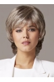  Short Wavy Lace Front Human Hair Grey Lady Wigs