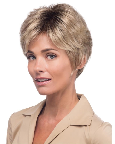 Blonde 8" Wavy Short Monofilament Synthetic Women Wigs