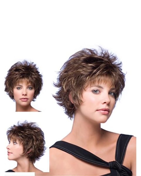 Brown New Layered Wavy Short Capless Synthetic Women Wigs