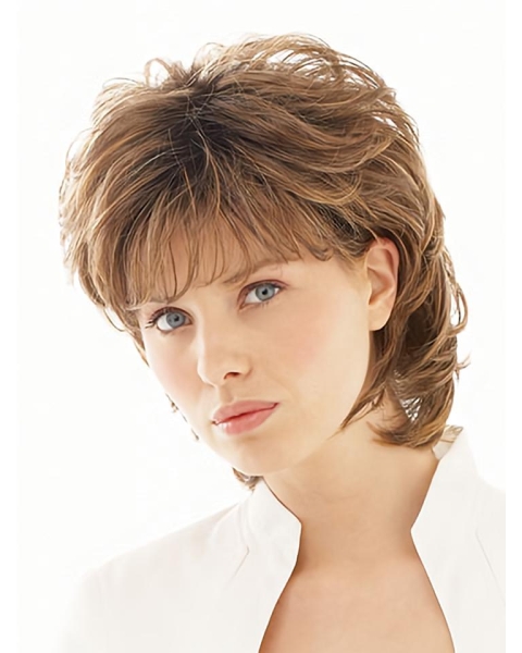 Beautiful Brown Wavy Short Capless Synthetic Classic Women Wigs