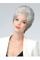  Comfortable Wavy Short Lace Front Human Hair Grey Lady Wigs