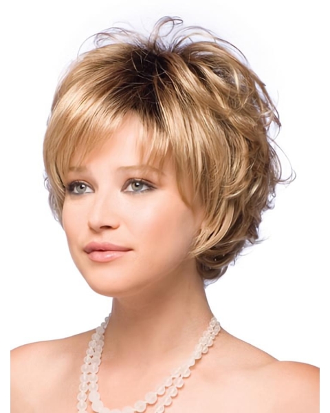 Designed Blonde Wavy Short Capless Synthetic Women Wigs