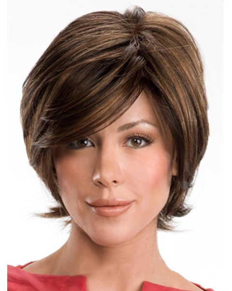 Sassy Brown Wavy Short Capless Human Hair Women Wigs