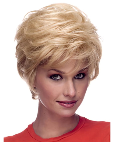 Polite Blonde Wavy Short Human Hair Celebrity Women Wigs