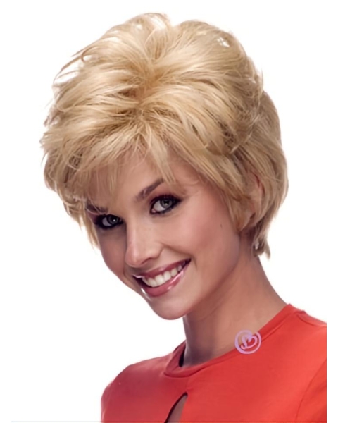 Polite Blonde Wavy Short Human Hair Celebrity Women Wigs