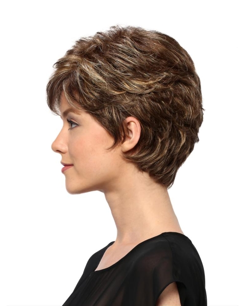 Fantastic Wavy Short Brown Boycuts Monofilament Synthetic Women Wigs