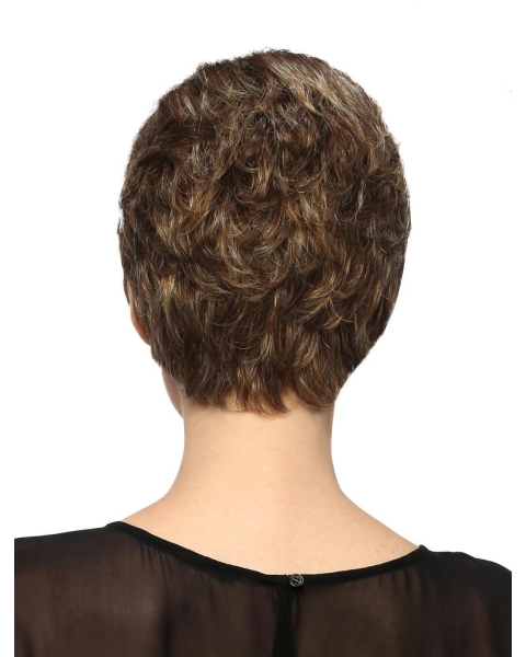 Fantastic Wavy Short Brown Boycuts Monofilament Synthetic Women Wigs