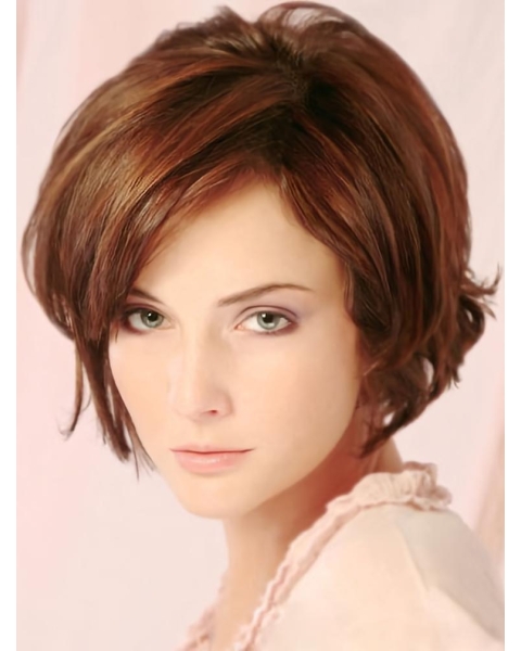 Popular Auburn Wavy Short Layered Lace Front Human Hair Women Wigs