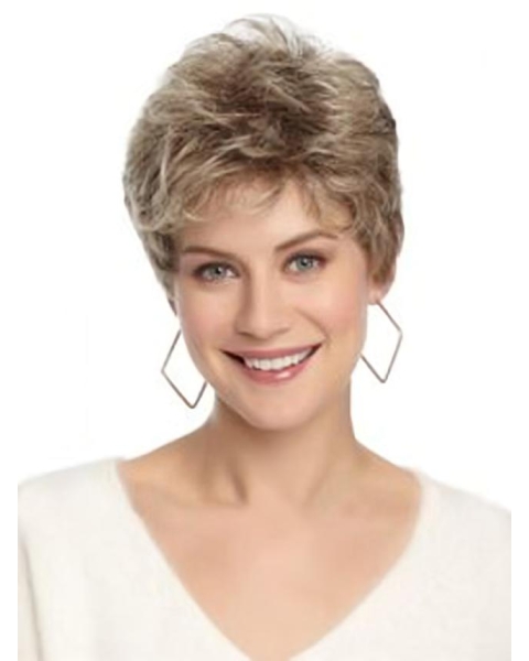  Brown Short Wavy Lace Front Human Hair Lady Wigs