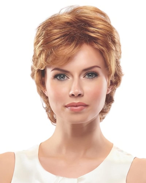 Sleek Auburn Layered Wavy Short Capless Synthetic Women Wigs