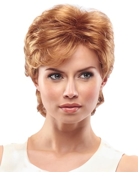 Sleek Auburn Layered Wavy Short Capless Synthetic Women Wigs