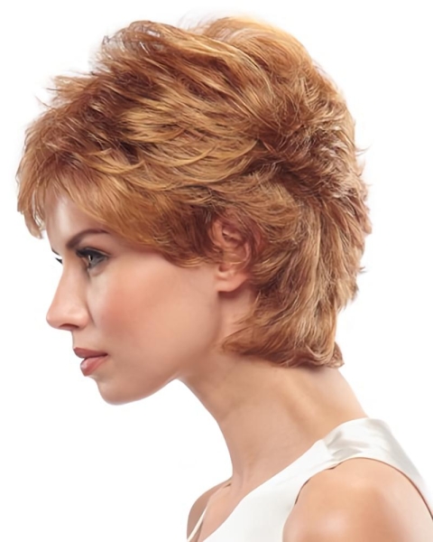 Sleek Auburn Layered Wavy Short Capless Synthetic Women Wigs