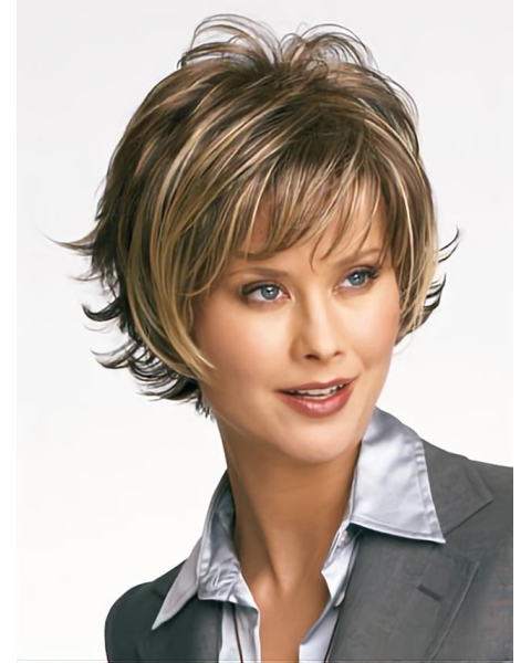 Brown Wavy Short High Quality Layered Capless Synthetic Women Wigs