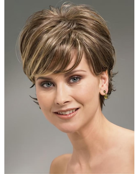 Brown Wavy Short High Quality Layered Capless Synthetic Women Wigs