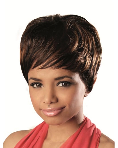 Brown Wavy Short  With Bangs Capless Human Hair African American Women Wigs