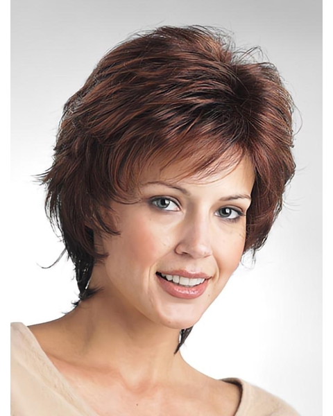 Mature Brown Wavy Short Capless Classic Synthetic Women Wigs