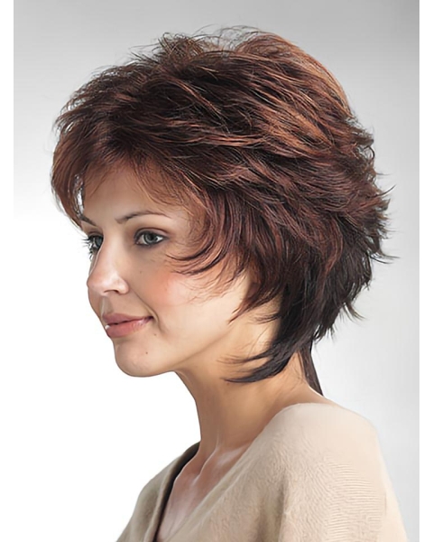 Mature Brown Wavy Short Capless Classic Synthetic Women Wigs